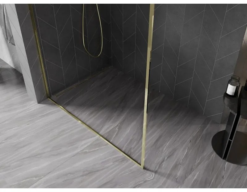Mexen Kioto-F, sprchová zástena s rámom 150 x 202 cm, 8 mm číre sklo, zlatý lesklý profil, 800-150-104-50-00
