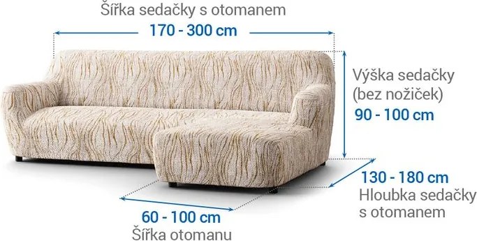 Bielastické poťahy UNIVERSO NOVÉ žíhané béžové sedačka s otomanom vpravo (š. 170 - 300 cm)