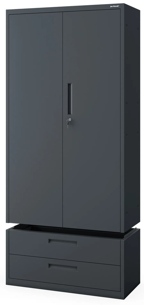 Kovová skriňa MEGAN – antracitová, dvojitá zásuvka, 195 cm