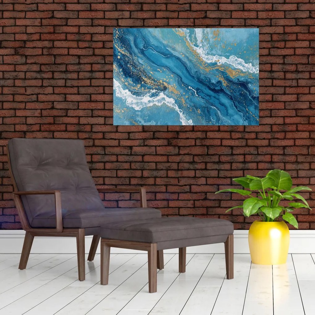 Obraz - Bledomodrý mramor so zlatom II. (90x60 cm)
