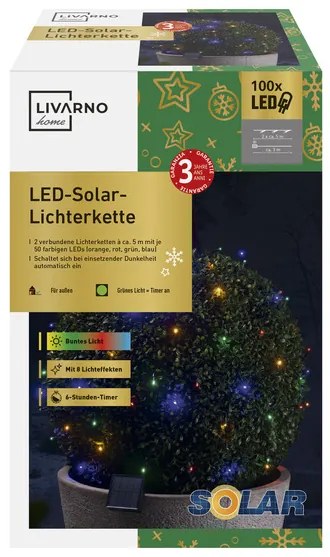 LIVARNO home Solárna svetelná reťaz, 100 LED (farebná) (100367336)