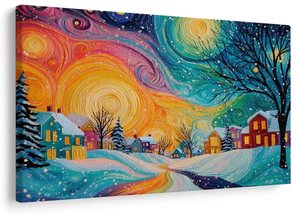 Vianočný obraz zimná rozprávka zasneženej dediny