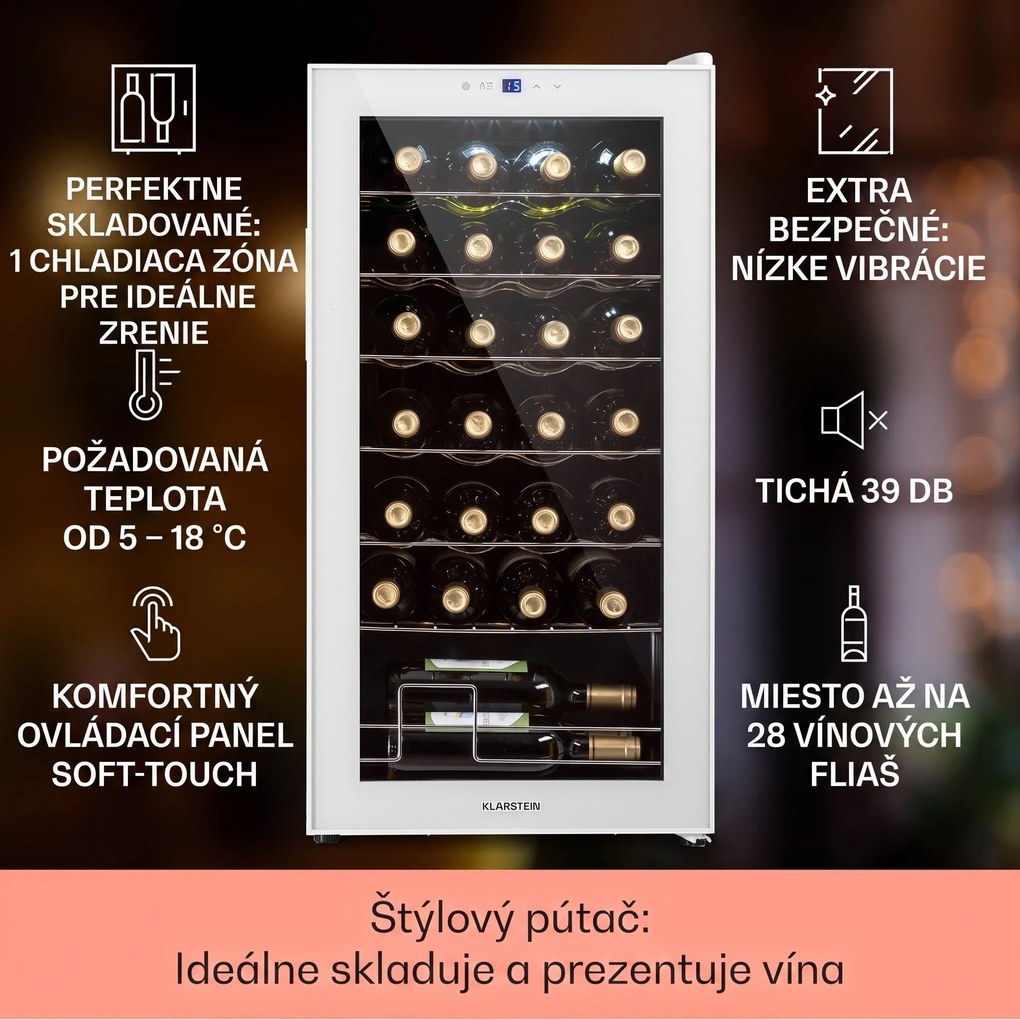 Klarstein Shiraz 28 Uno, vinotéka, 74 l, 28 fliaš, 5-18°C, dotykový ovládací panel