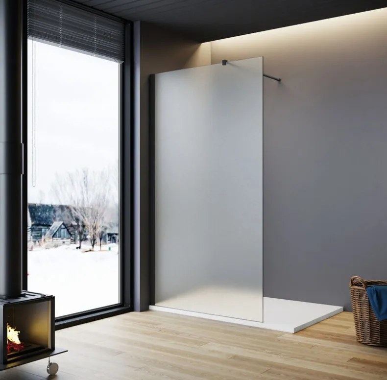 Erga Paris, sprchová zástena Walk-In 110x200 cm, 8mm sklo námraza, čierny profil, ERG-V02-PARIS-110x200-FR-BK