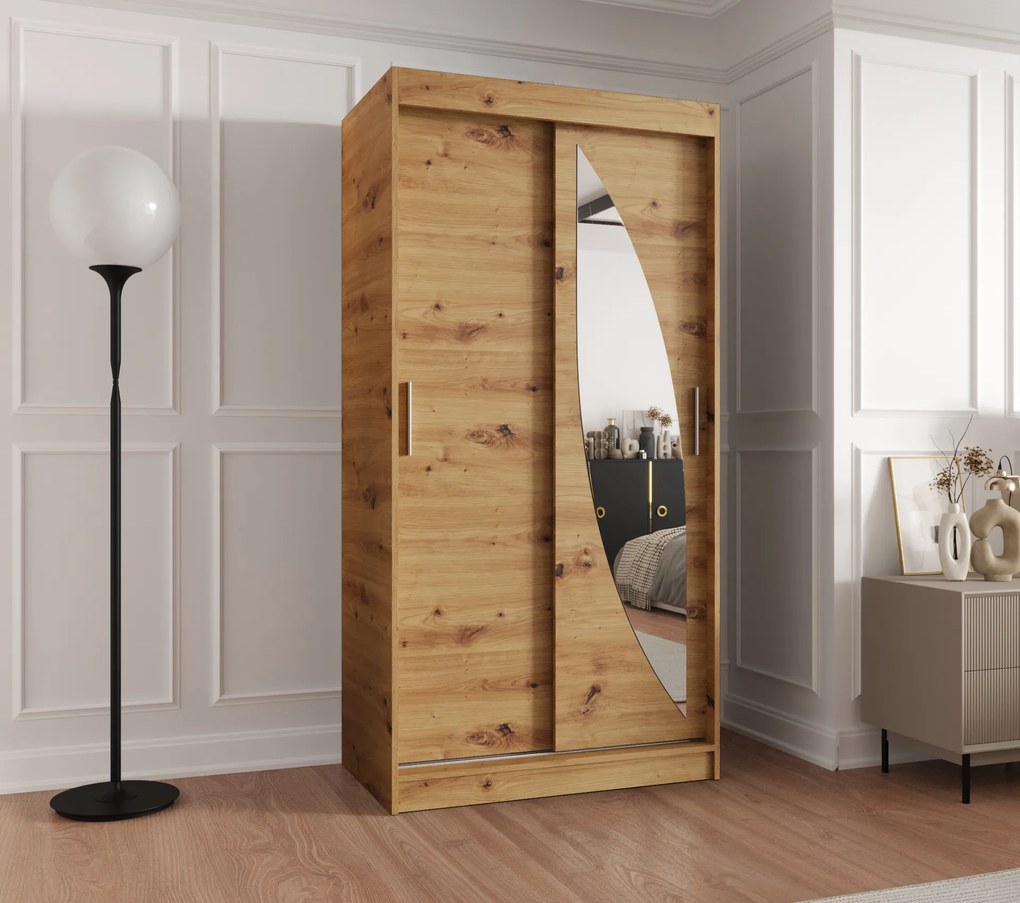 Šatníková skriňa 100 cm Milain (dub artisan). Akcia -21%. Vlastná spoľahlivá doprava až k Vám domov. 1125989