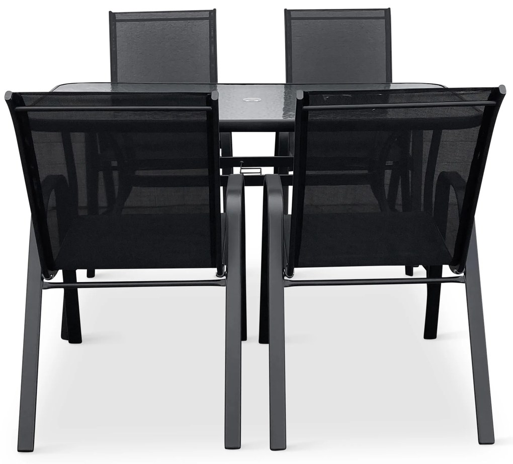 Záhradný jedálenský set Porto 140 cm + 4x kovová stolička Ramada