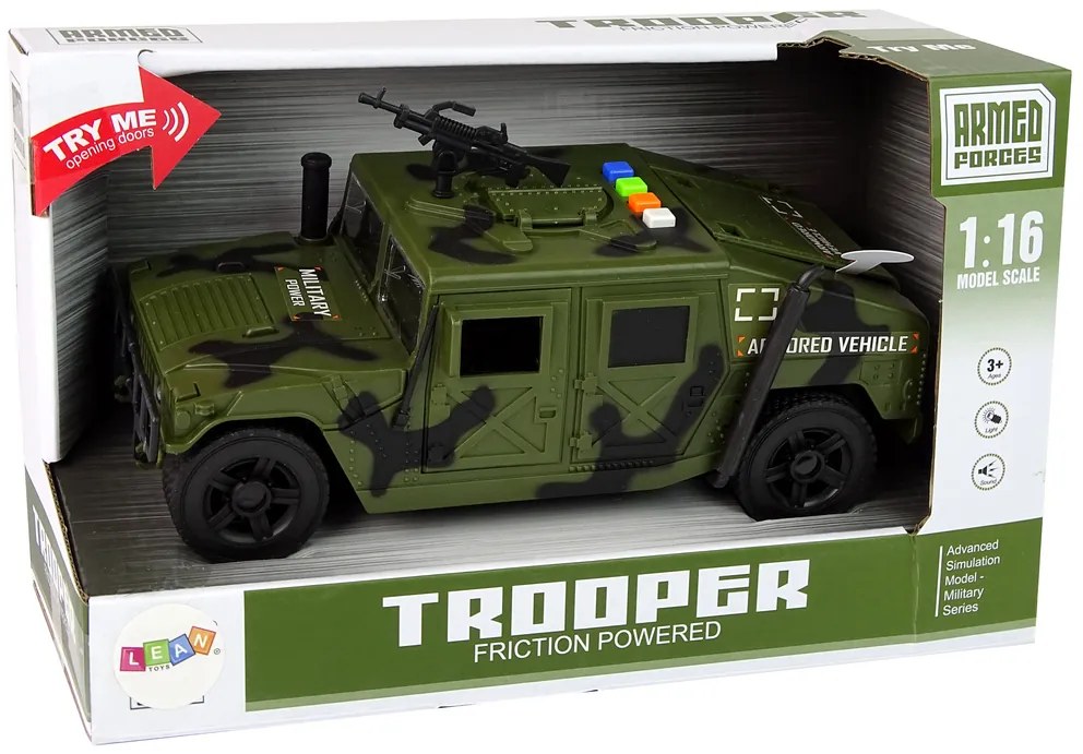 LEAN TOYS Vojenské vozidlo, trecí pohon – tmavá camo