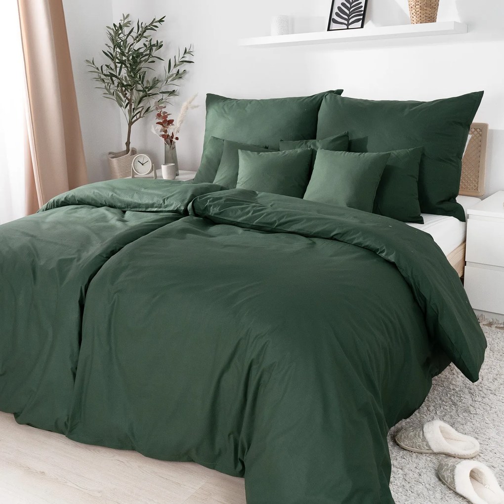 Goldea bavlnené posteľné obliečky - tmavo zelené 140 x 200 a 70 x 90 cm