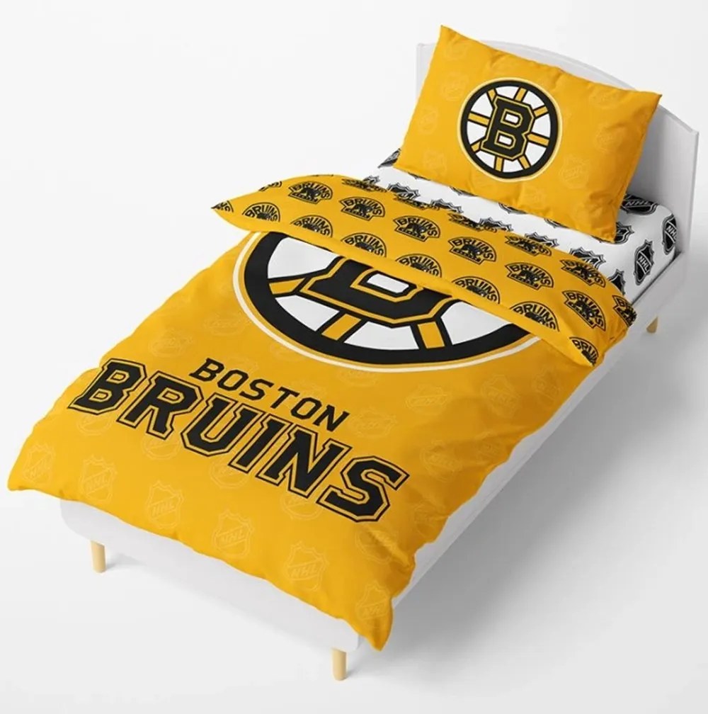 Hokejové posteľné obliečky NHL Boston Bruins Shields - 100% bavlna Renforcé - 70 x 90 cm + 140 x 200 cm
