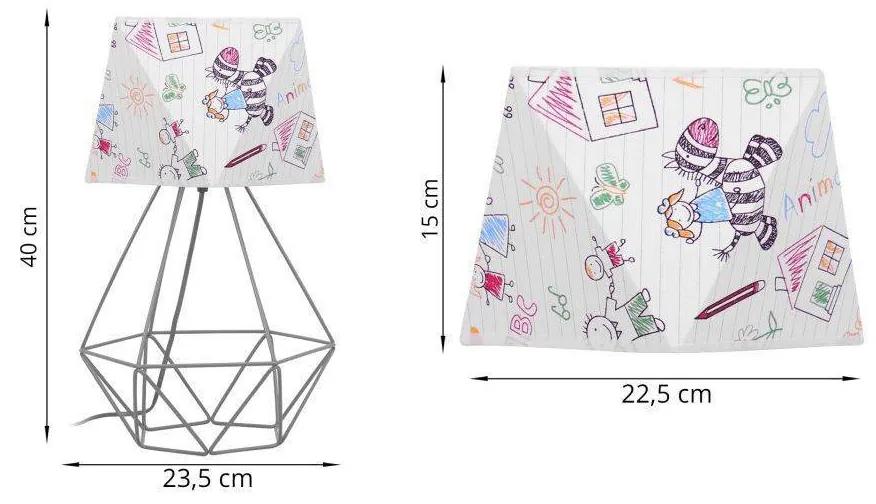 Detská Stolná lampa Diamond, 1x biele textilné tienidlo so vzorom, d