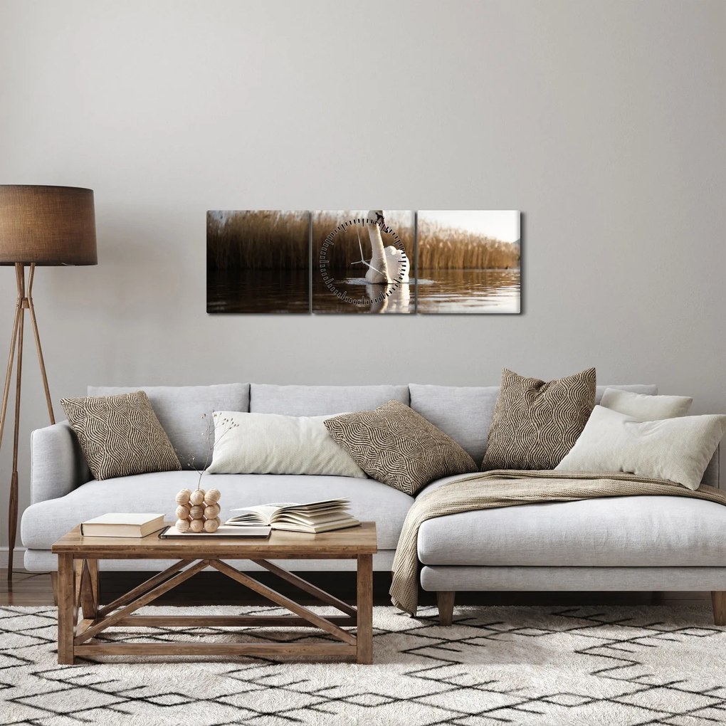 Obraz labute (s hodinami) (90x30 cm)