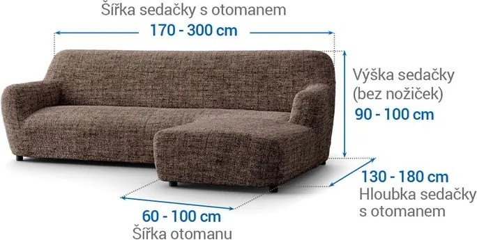 Bielastické poťahy VITTORIA hnedá sedačka s otomanom vpravo (š. 170 - 300 cm)