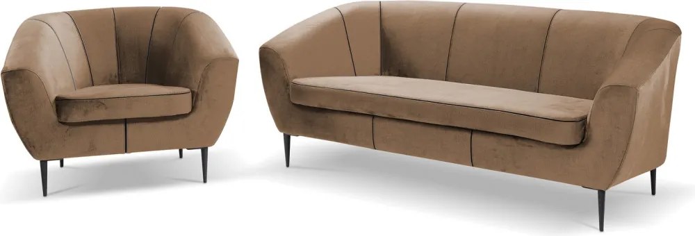 Trojmiestna pohovka Olivio, svele hnedá  zamatová látka