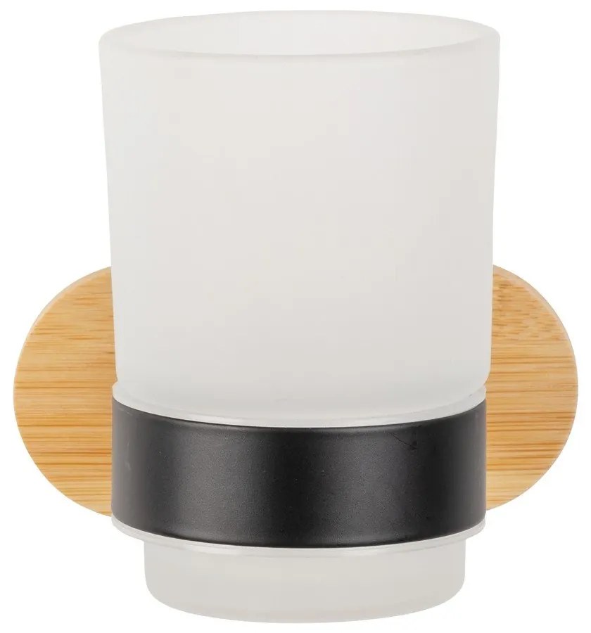 Samodržiaci sklenený téglik na zubné kefky v čiernej a prírodnej farbe Orea Bamboo – Wenko