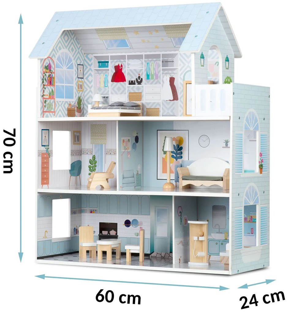 Veľký drevený domček pre bábiky 3-poschodový Ricokids RK-878 787801