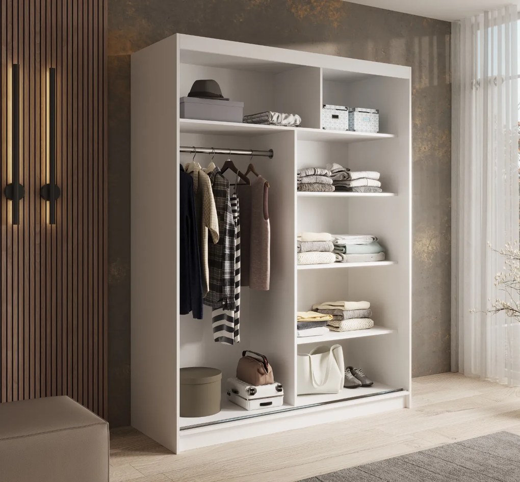 ŠATNÍKOVÁ SKRIŇA GABY SO ZRKADLOM BIELA + ČIERNE DVERE 150 cm