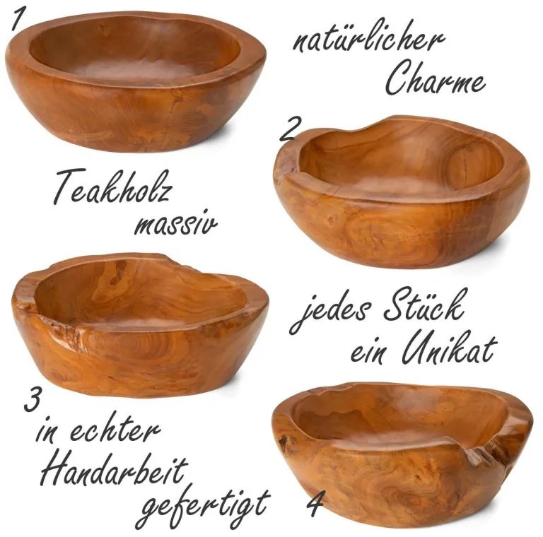Drevené umývadlo DIVERO, masívne teakové drevo, Ø 39-40 cm