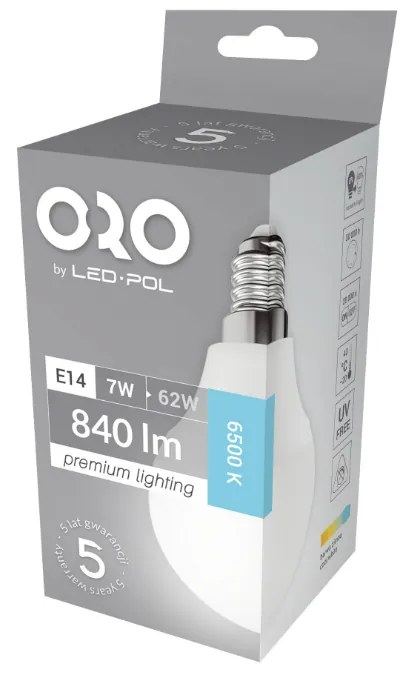 LED žiarovka E14 G45 7W Farba: Studená biela 6500K