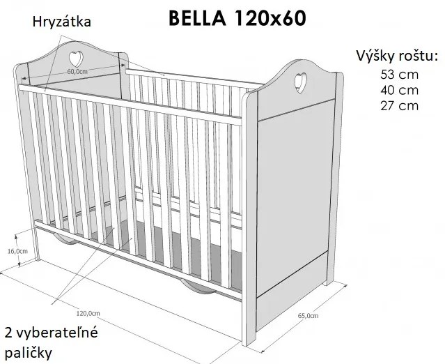 Detská postieľka Bella, Rozmer 120x60 cm