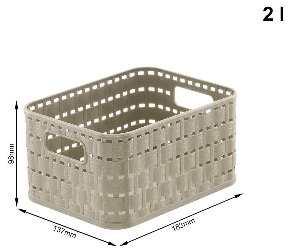 Rotho Plastový košík COUNTRY, rovný, béžový (2l - 18x14x10)