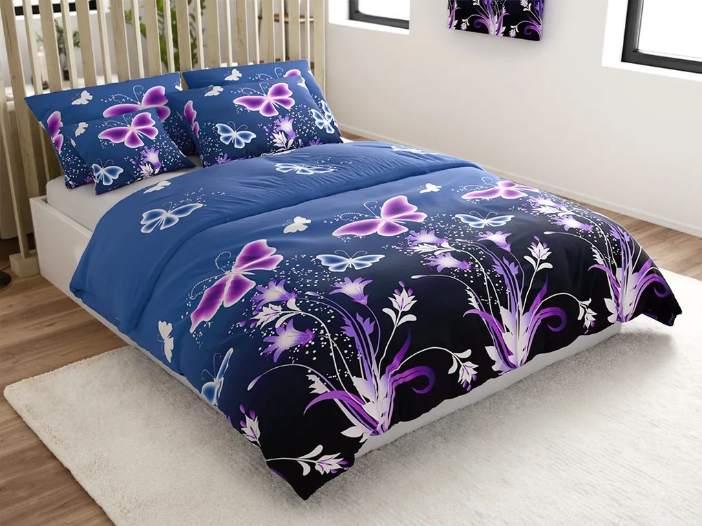 Obliečky z mikrovlákna VIOLET BUTTERFLY tmavo modré Rozmer obliečky: 70 x 90 cm | 140 x 200 cm