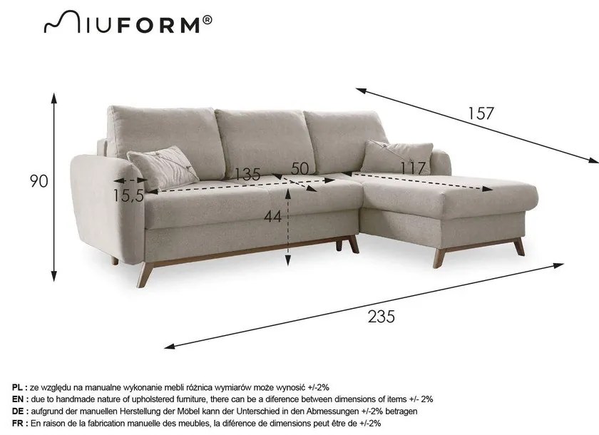 Svetlosivá rozkladacia rohová pohovka Miuform Scandic Lagom, pravý roh