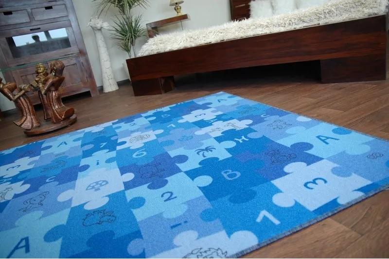 Detský koberec PUZZLE modrý - 100x200 cm