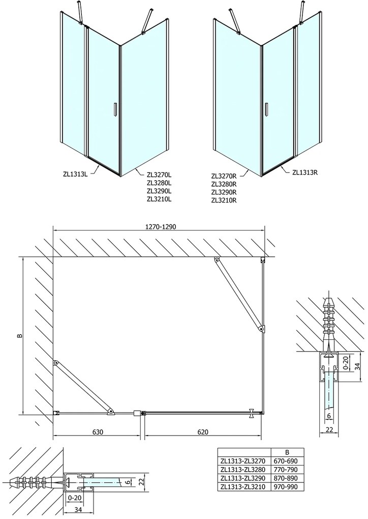 Polysan Polysan, ZOOM obdĺžniková sprchová zástena 1300x1000mm L/P varianta, ZL1313ZL3210