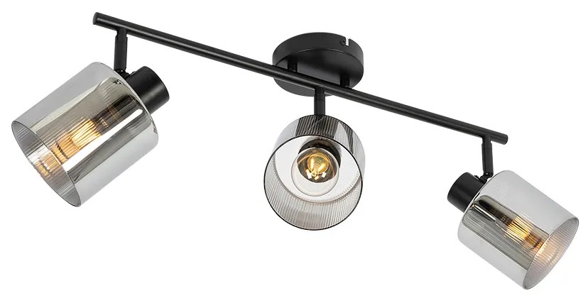 Stropné bodové svetlo čierne s dymovým sklom 3-svetlo nastaviteľné - Laura