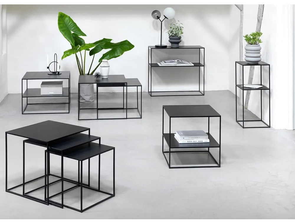 Čierny kovový konzolový stolík 35x90 cm Pebble – Unique Furniture