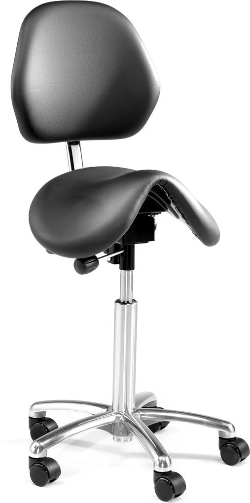 Sedlová kancelárska stolička Derby s opierkou chrbta, umelá koža, čierna