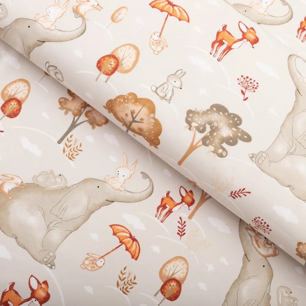 Biante Detská bavlnená obliečka na vankúš Sandra SA-692 Slon a jeho kamaráti na svetlo sivobéžovom 30 x 50 cm