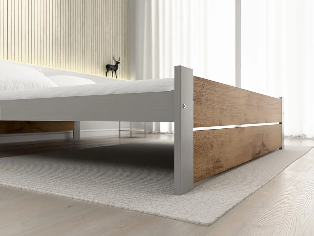 Posteľ IKAROS DOUBLE 160 x 200 cm, dub artisan/sivá Rošt: S lamelovým roštom, Matrac: Matrac Deluxe 10 cm