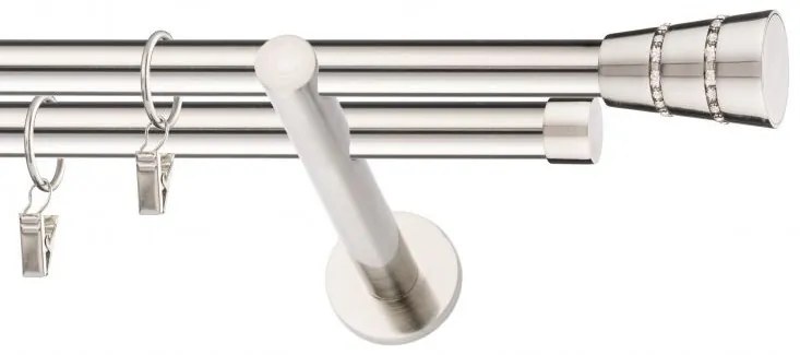 Dekorstudio Niklová dvojradová garniža BOGOTA 19mm Dĺžka: 420cm, Typ uchytenia: Držiak dvojitý modern, Typ príslušenstva: Krúžky tiché so štipcami