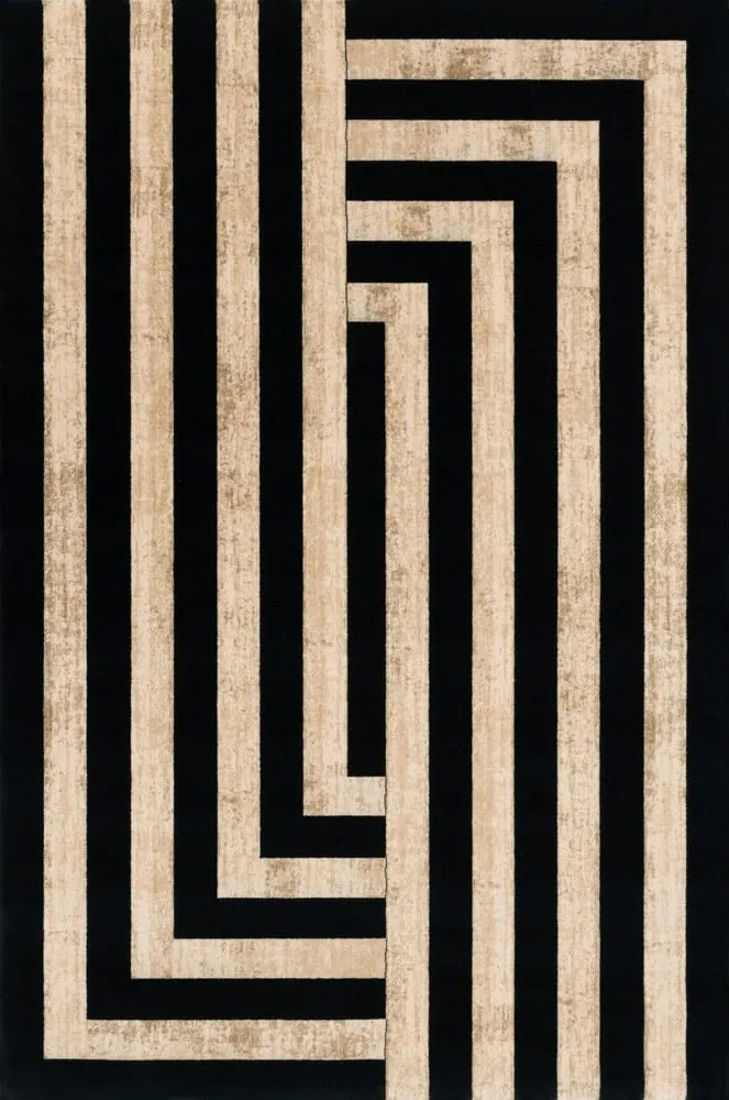 Čierno-béžový vlnený koberec 170x240 cm Agnus Art Deco II – Agnella
