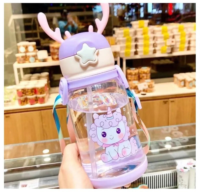 Detská plastová fľaša so slamkou UNICORN 600 ml