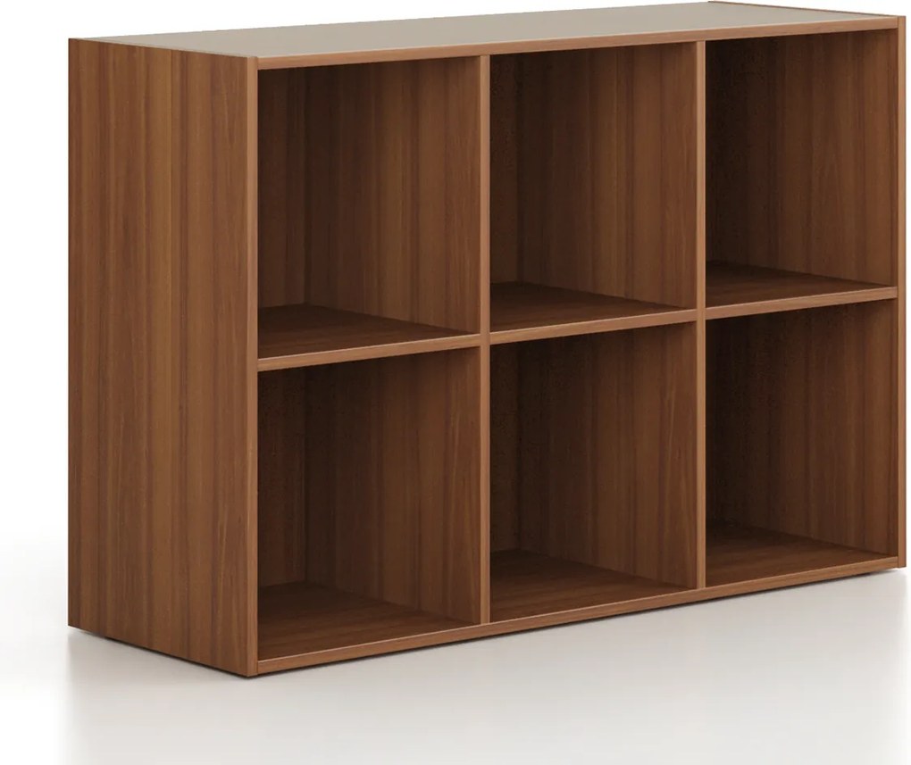 Regál FRAME, nízky, 3 stĺpce, 881 x 1299 x 450 mm, orech