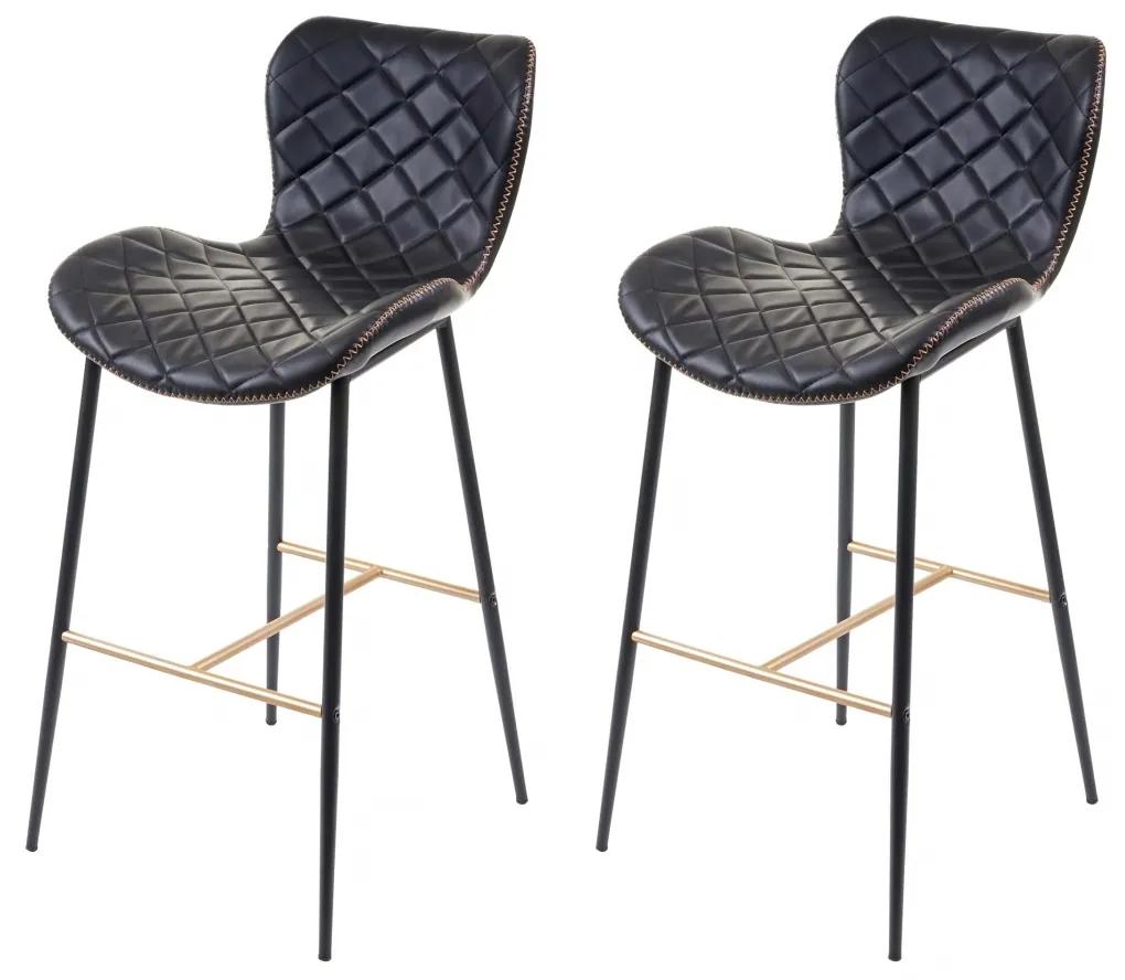 Barová stolička E55 (SET 2 ks) ~ čierna / zlatá podnož - Čierna