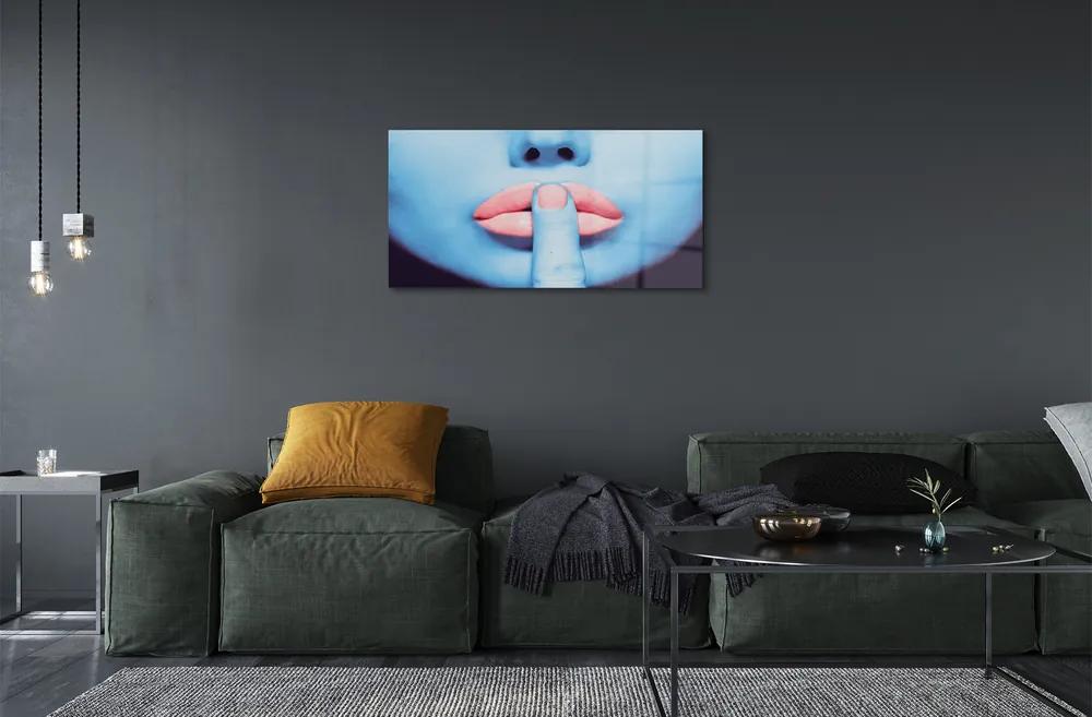 Obraz na skle Žena neónové pery 125x50 cm