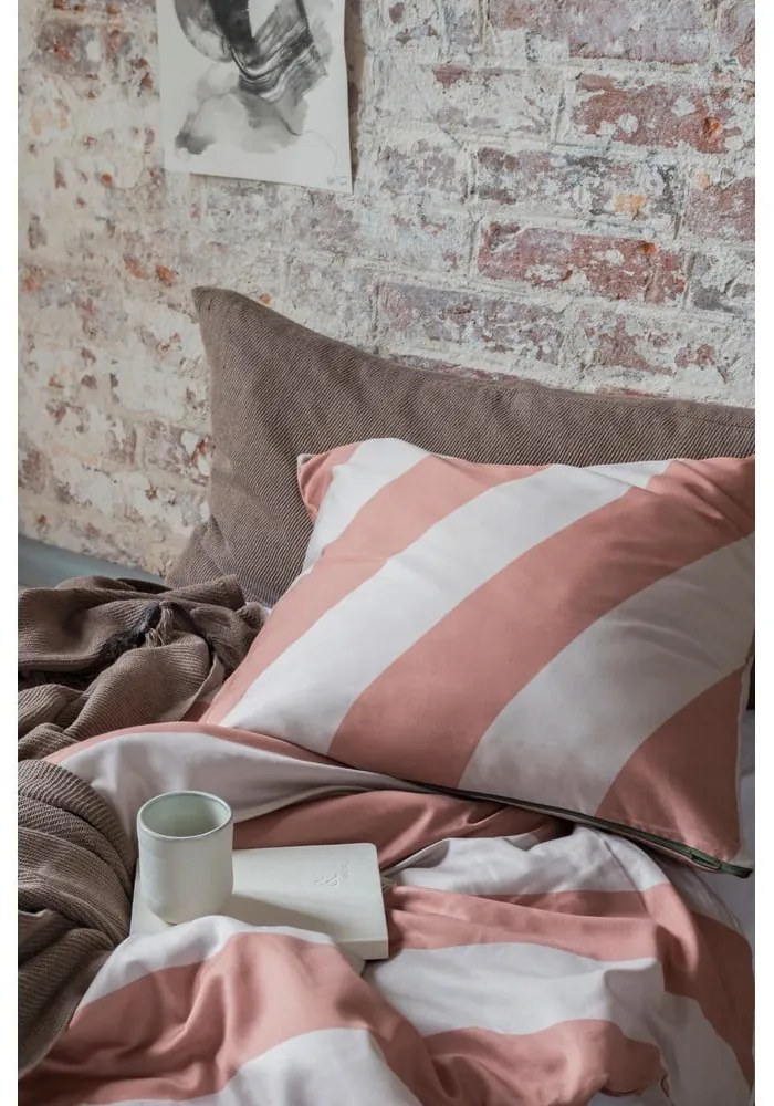 Obliečky na jednolôžko z bavlneného saténu v béžovo-tehlovej farbe 140x200 cm Diagonal – Mette Ditmer Denmark