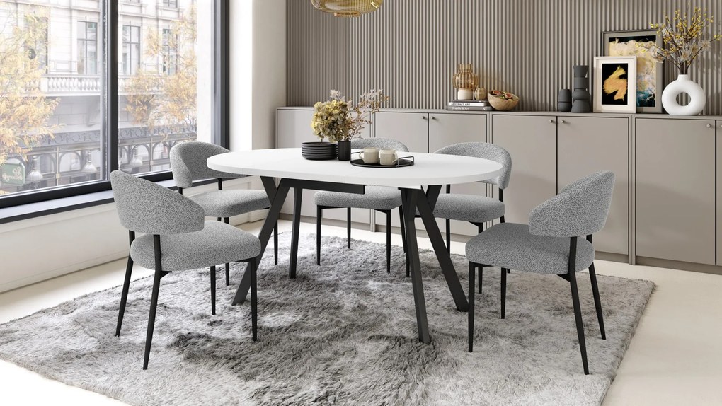 ALMO Matné biele/čierne nohy - OKRÚHLY LOFTOVÝ/INDUSTRIÁLNY ROZKLADACÍ STÔL DO OBÝVAČKY/JEDÁLNE