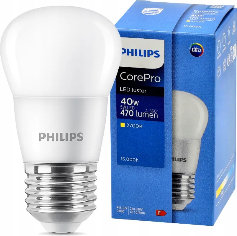 SADA 5x Philips LED žiarovka E27 5W 470lm 2700K EyeComfort CorePro P45