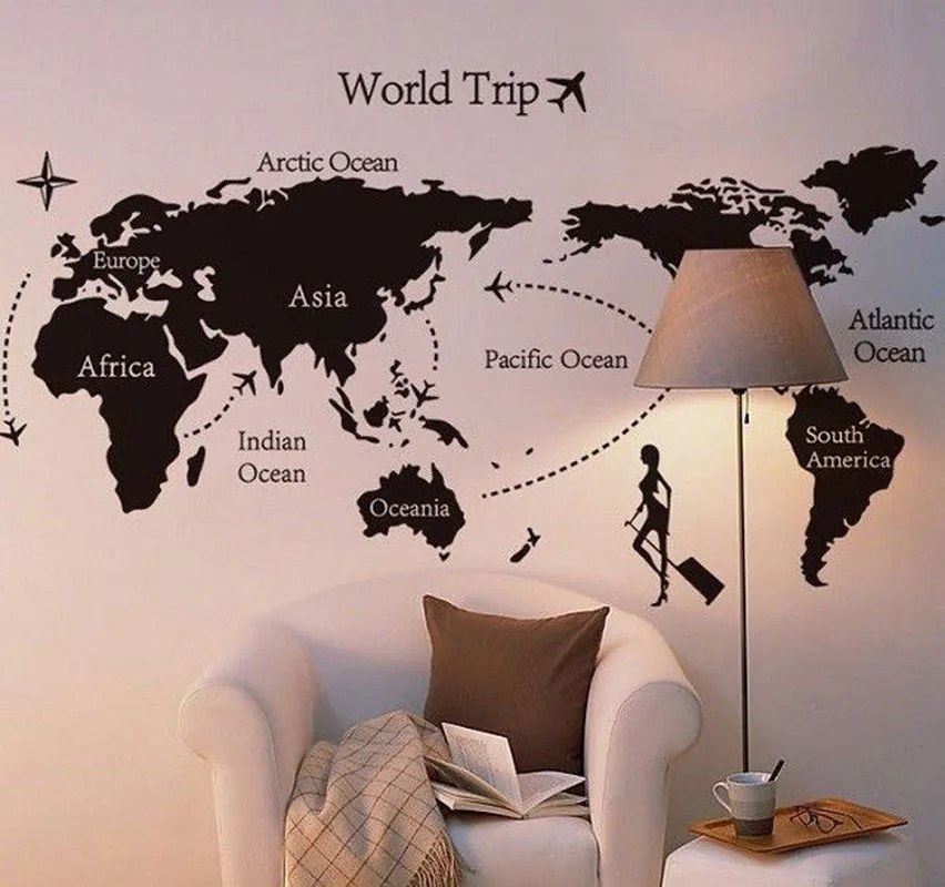 Veselá Stena Samolepka Mapa cesta okolo Sveta