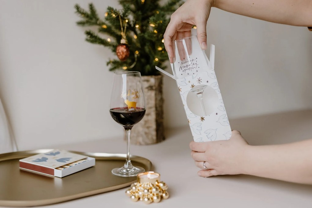 Bella Rose Pohár na víno Čakám na zlaté prasiatko + vianočná krabička SK