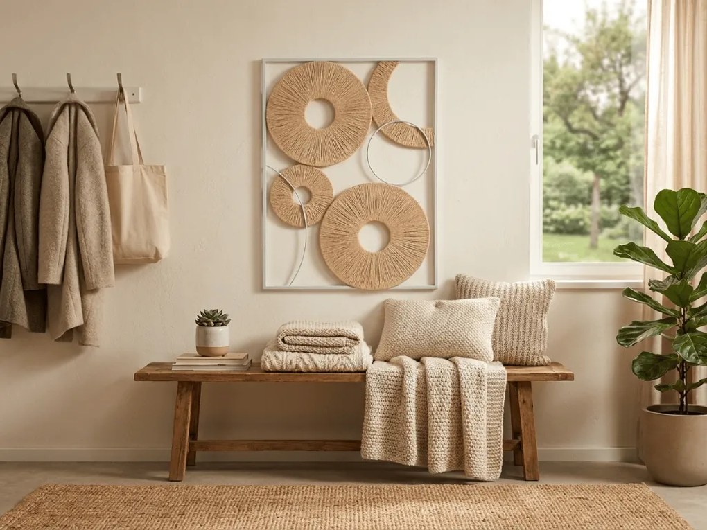 Nástenná dekorácia CIRCLES kovová 48x68 cm, biela / béžová