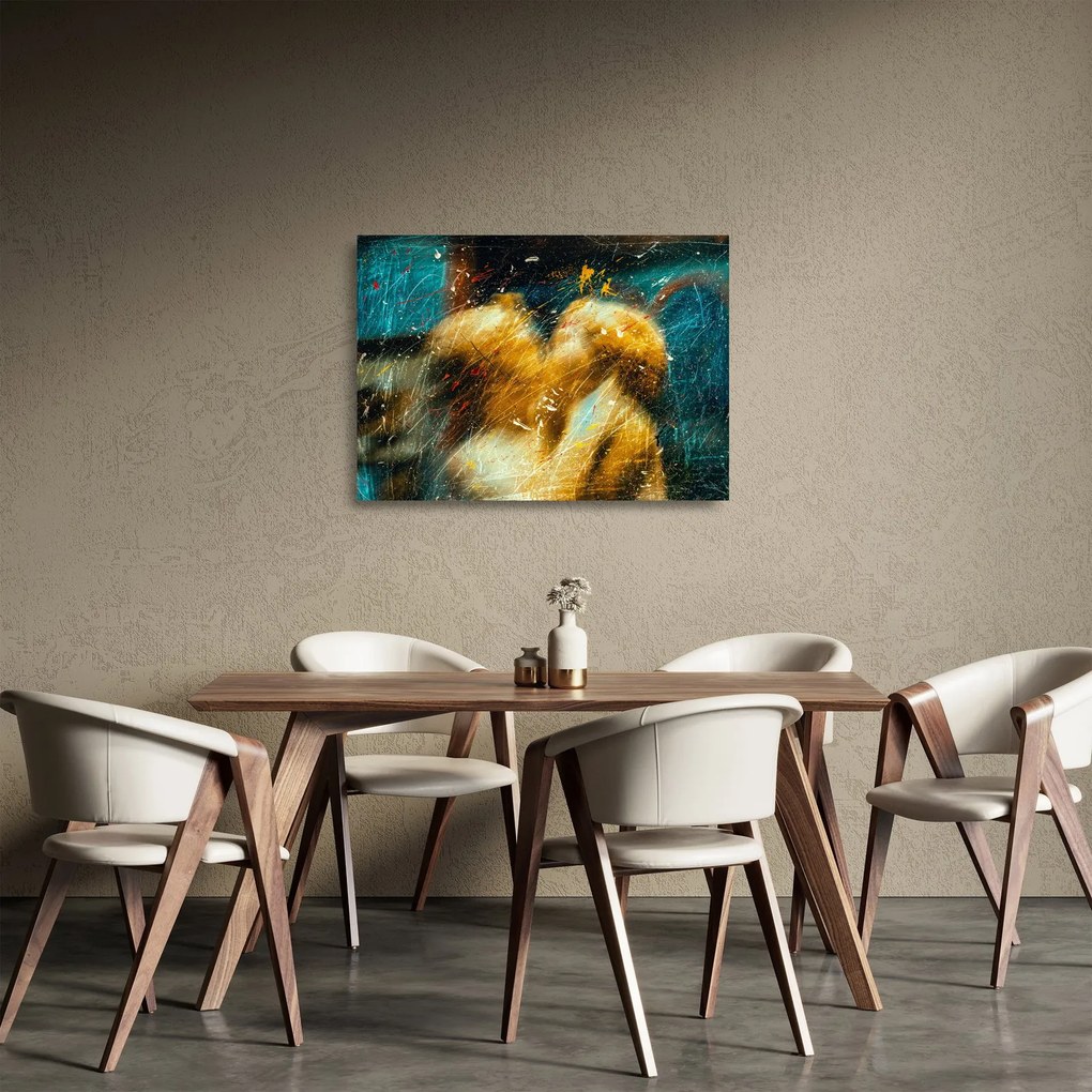Sklenený obraz - Bozkávajúci sa anjeli (70x50 cm)