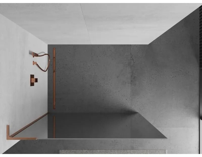 Mexen Kioto L, sprchová zástena Walk-In 100 x 200 cm, 8mm sklo vzor zrkadlo, medený matný profil, 800-100-103-65-50