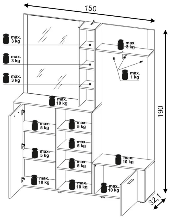 Predsieňová stena Barry 150 cm dub Matera svetlý/antracit