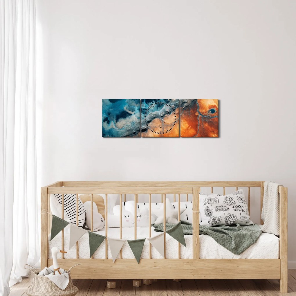 Obraz - Voda a oheň (s hodinami) (90x30 cm)