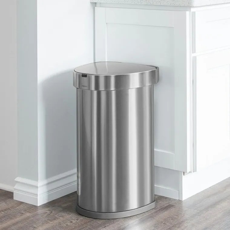 Pologuľatý bezdotykový kôš, 45 l, matná oceľ, nerez